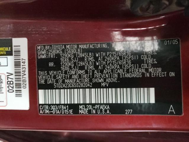 Photo 10 from auction – 2005 TOYOTA SIENNA CE with VIN 5TDZA23C65S282042