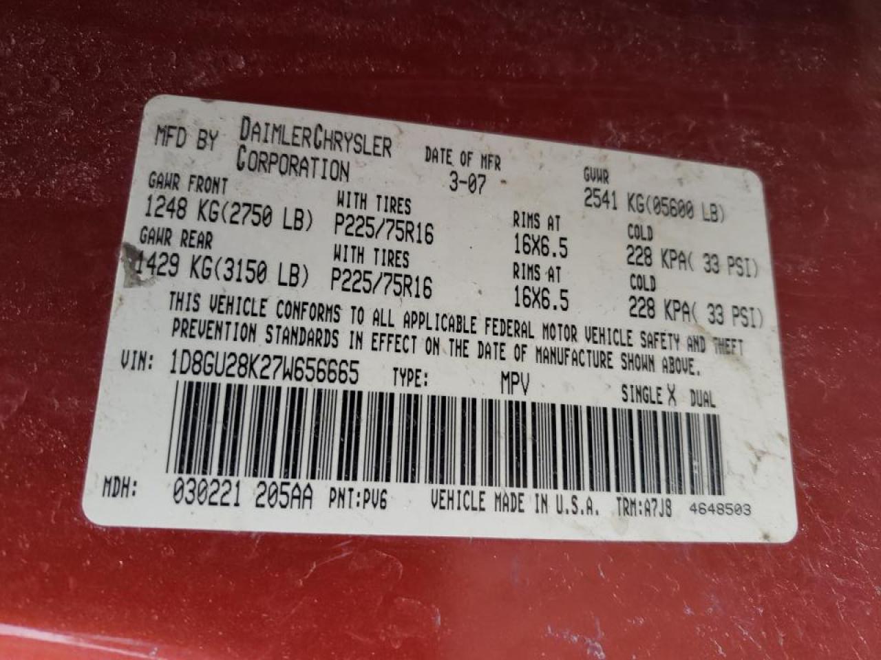 Photo 10 from auction – 2007 DODGE NITRO SXT with VIN 1D8GU28K27W656665
