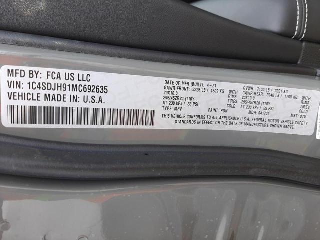Photo 10 from auction – 2021 DODGE DURANGO SR with VIN 1C4SDJH91MC692635