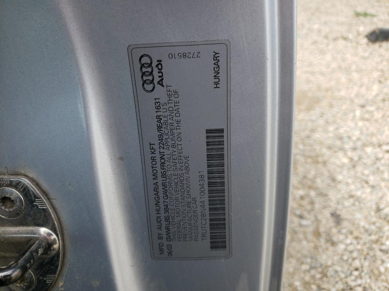Photo 10 from auction – 2004 AUDI TT with VIN TRUTC28N441004381