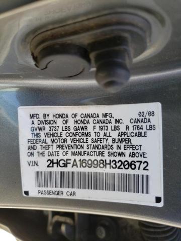 Photo 10 from auction – 2008 HONDA CIVIC EXL with VIN 2HGFA16998H320672