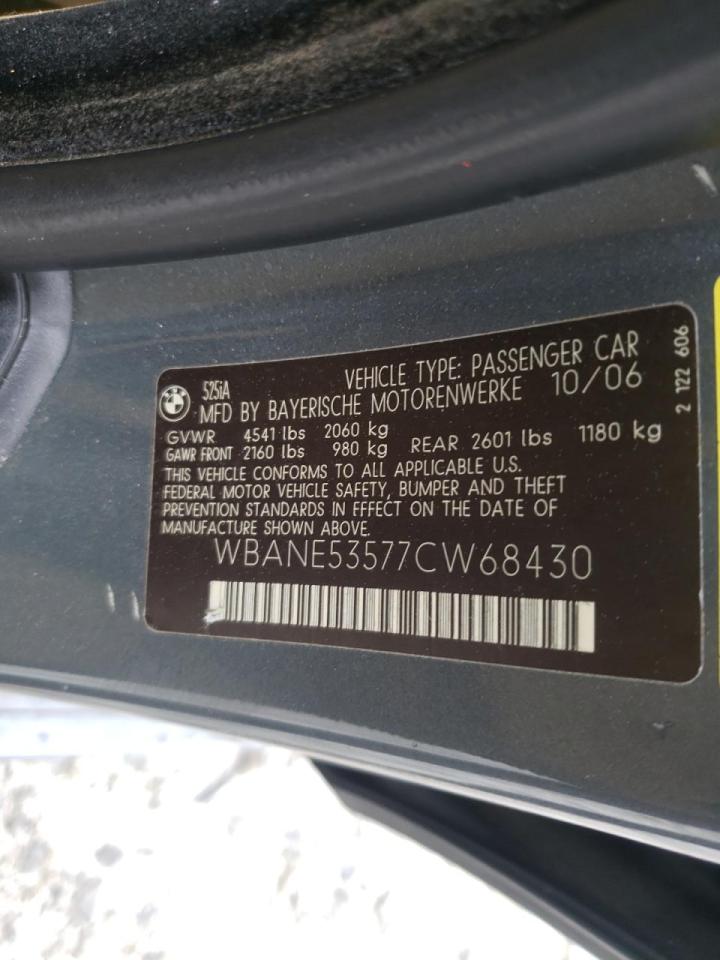 Photo 10 from auction – 2007 BMW 525 I with VIN WBANE53577CW68430