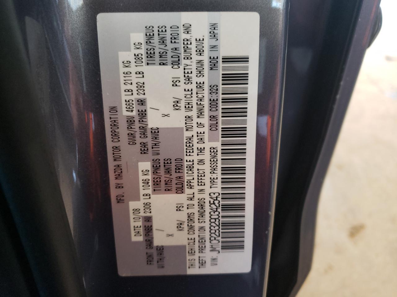 Photo 10 from auction – 2009 MAZDA 5 with VIN JM1CR293290342543