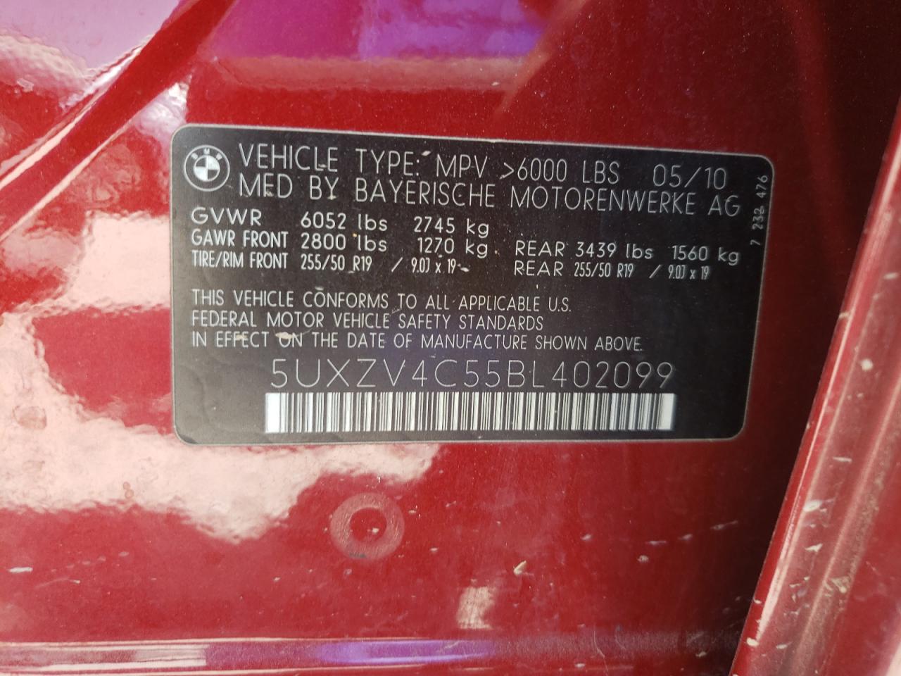 Photo 10 from auction – 2011 BMW X5 XDRIVE3 with VIN 5UXZV4C55BL402099