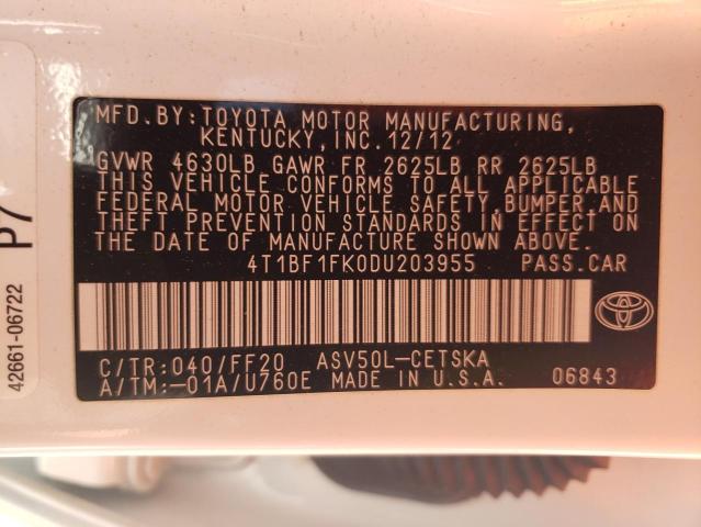 Photo 10 from auction – 2013 TOYOTA CAMRY L with VIN 4T1BF1FK0DU203955