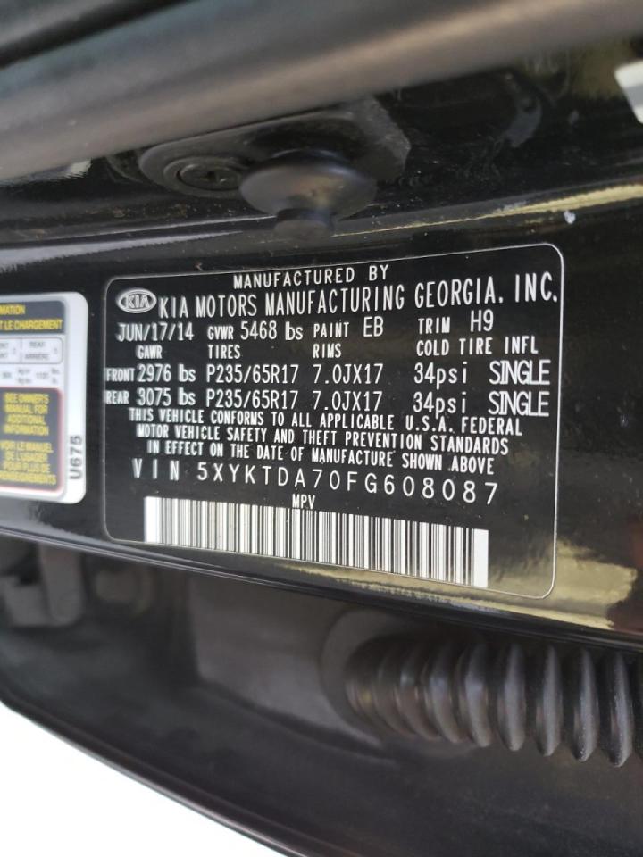 Photo 10 from auction – 2015 KIA SORENTO LX with VIN 5XYKTDA70FG608087