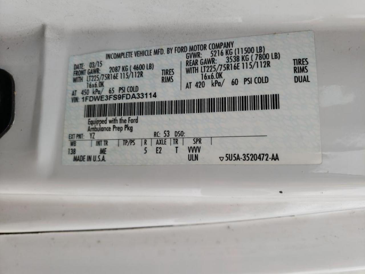 Photo 10 from auction – 2015 FORD ECONOLINE with VIN 1FDWE3FS9FDA33114