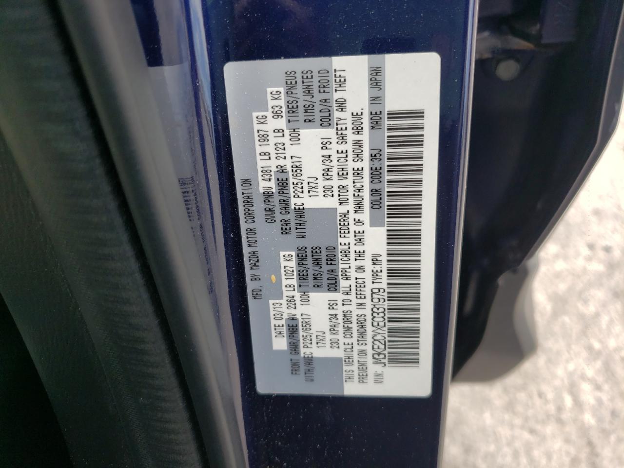 Photo 10 from auction – 2014 MAZDA CX-5 TOURI with VIN JM3KE2CYXE0331979