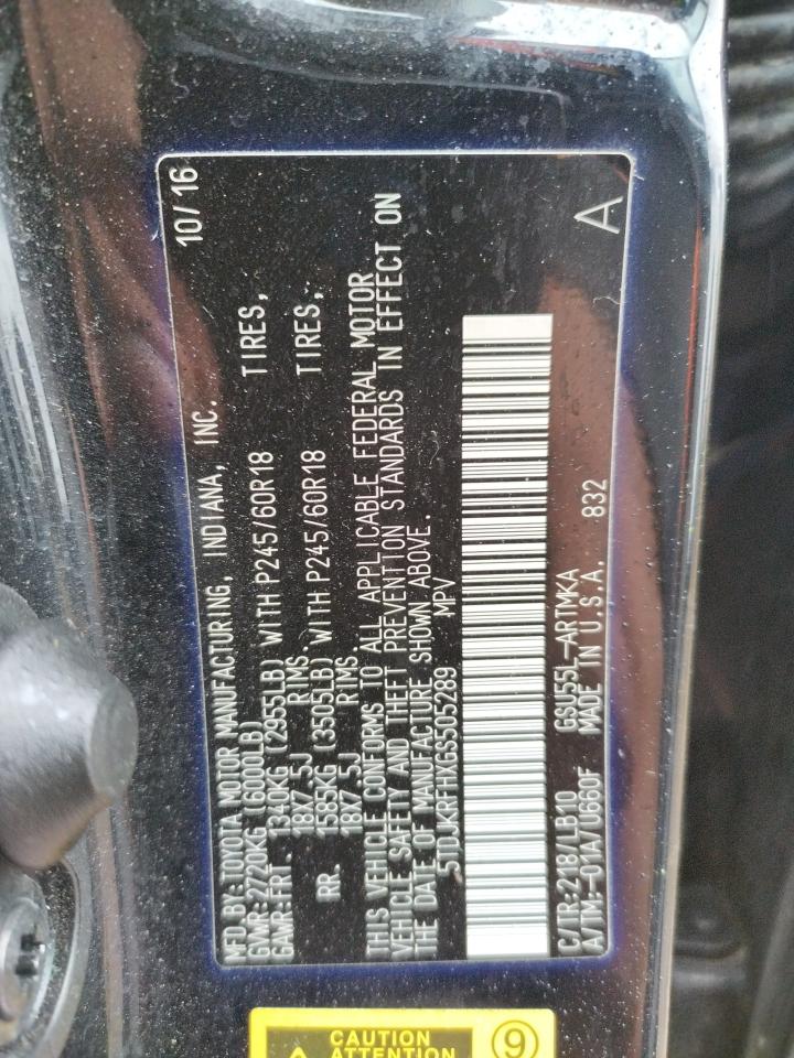 Photo 10 from auction – 2016 TOYOTA HIGHLANDER with VIN 5TDJKRFHXGS505289