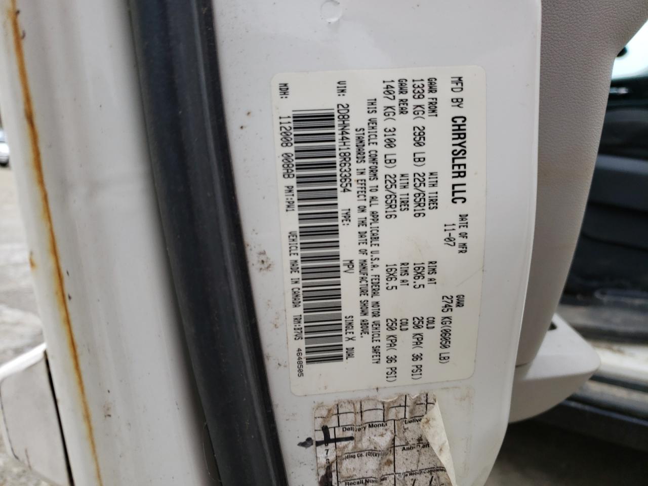 Photo 10 from auction – 2008 DODGE GRAND CARA with VIN 2D8HN44H18R633654