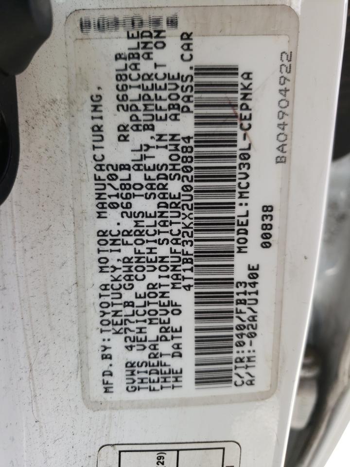 Photo 10 from auction – 2002 TOYOTA CAMRY LE with VIN 4T1BF32KX2U020884
