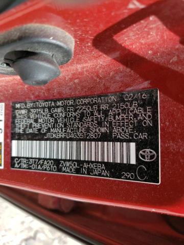 Photo 10 from auction – 2016 TOYOTA PRIUS with VIN JTDKBRFU4G3512807