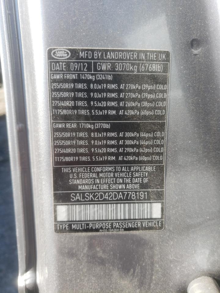 Photo 10 from auction – 2013 LAND ROVER RANGE ROVE with VIN SALSK2D42DA778191