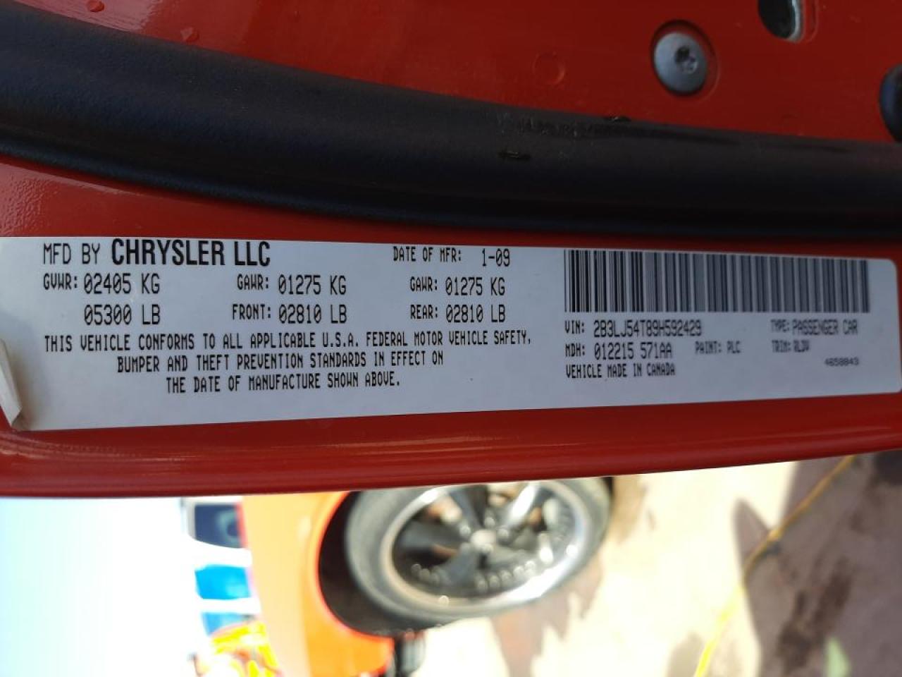 Photo 10 from auction – 2009 DODGE CHALLENGER with VIN 2B3LJ54T89H592429