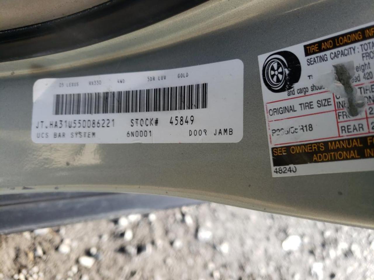 Photo 10 from auction – 2005 LEXUS RX 330 with VIN JTJHA31U550086221