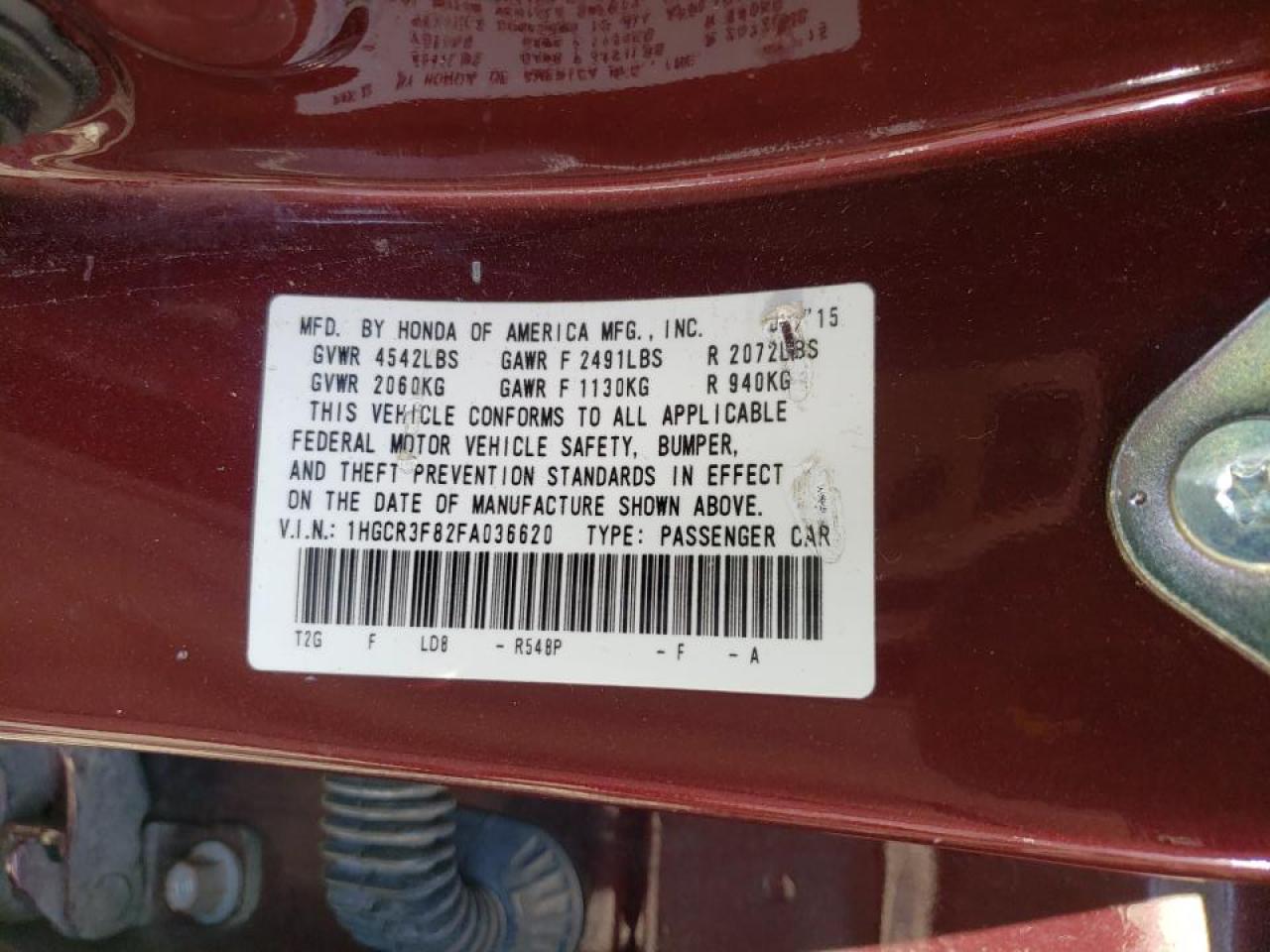 Photo 10 from auction – 2015 HONDA ACCORD EXL with VIN 1HGCR3F82FA036620