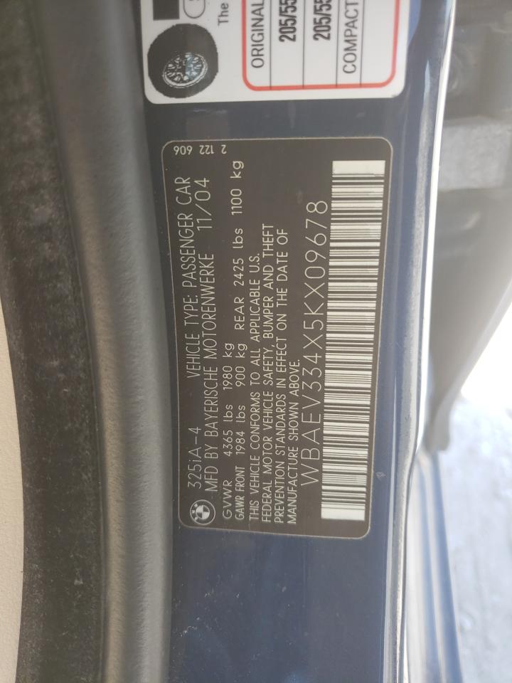 Photo 10 from auction – 2005 BMW 325 I with VIN WBAEV334X5KX09678