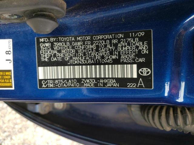 Photo 10 from auction – 2010 TOYOTA PRIUS with VIN JTDKN3DU8A1110945