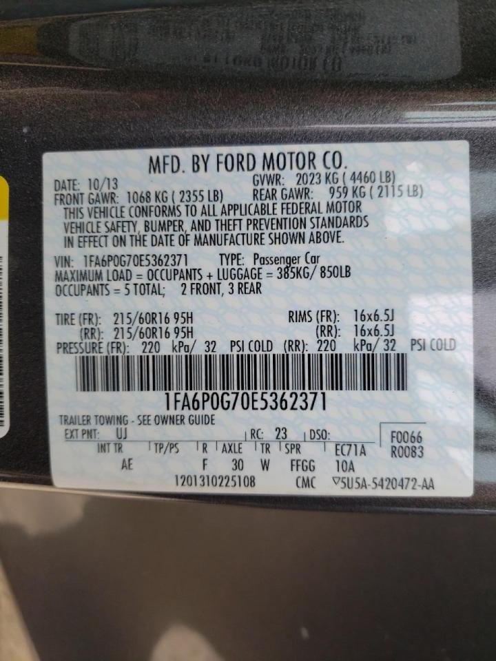 Photo 10 from auction – 2014 FORD FUSION S with VIN 1FA6P0G70E5362371