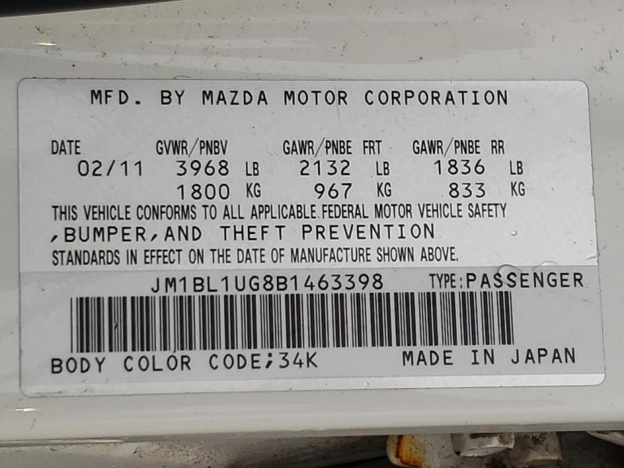 Photo 10 from auction – 2011 MAZDA 3 I with VIN JM1BL1UG8B1463398