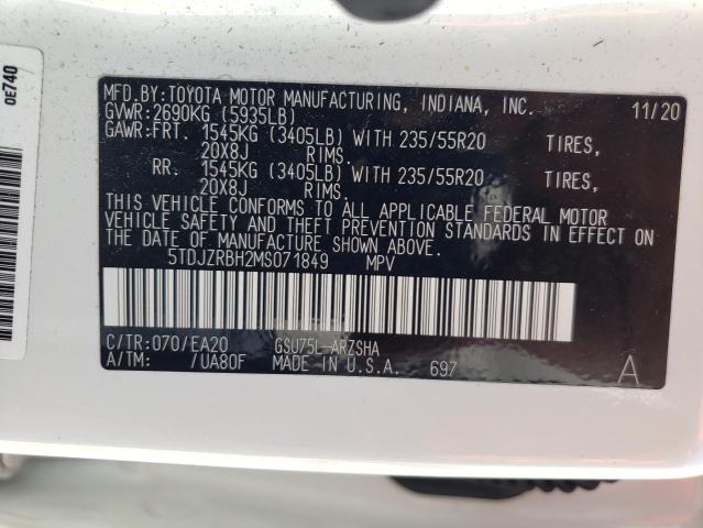 Photo 10 from auction – 2021 TOYOTA HIGHLANDER with VIN 5TDJZRBH2MS071849