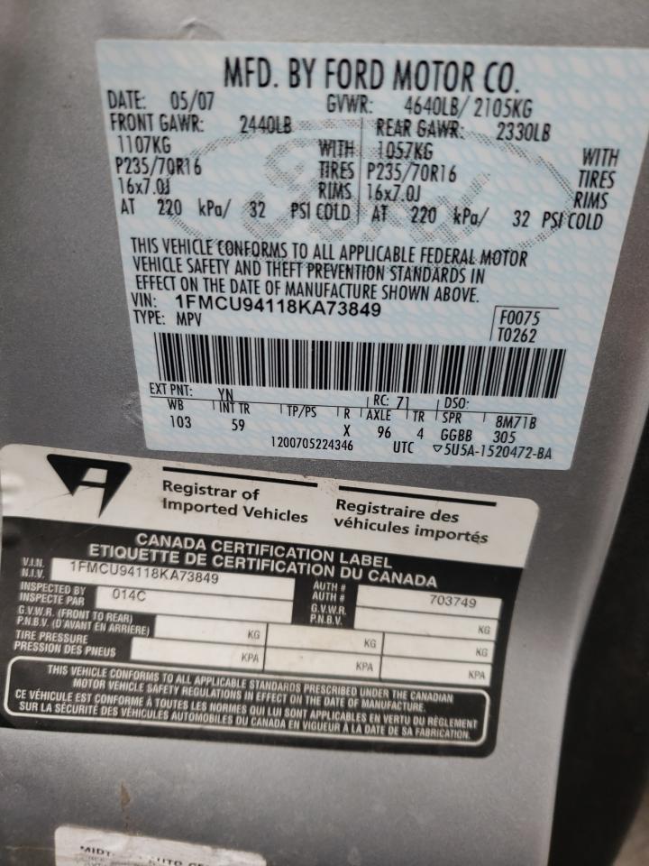 Photo 10 from auction – 2008 FORD ESCAPE LIM with VIN 1FMCU94118KA73849