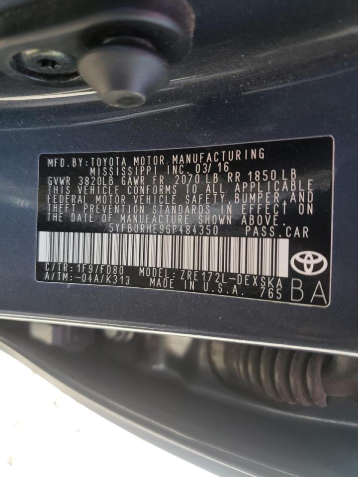 Photo 10 from auction – 2016 TOYOTA COROLLA L with VIN 5YFBURHE9GP484350