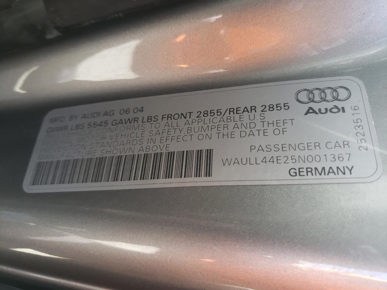 Photo 10 from auction – 2005 AUDI A8 4.2 QUA with VIN WAULL44E25N001367