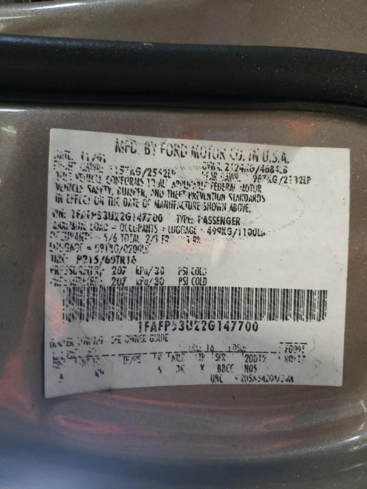 Photo 10 from auction – 2002 FORD TAURUS with VIN 1FAFP53U22G147700
