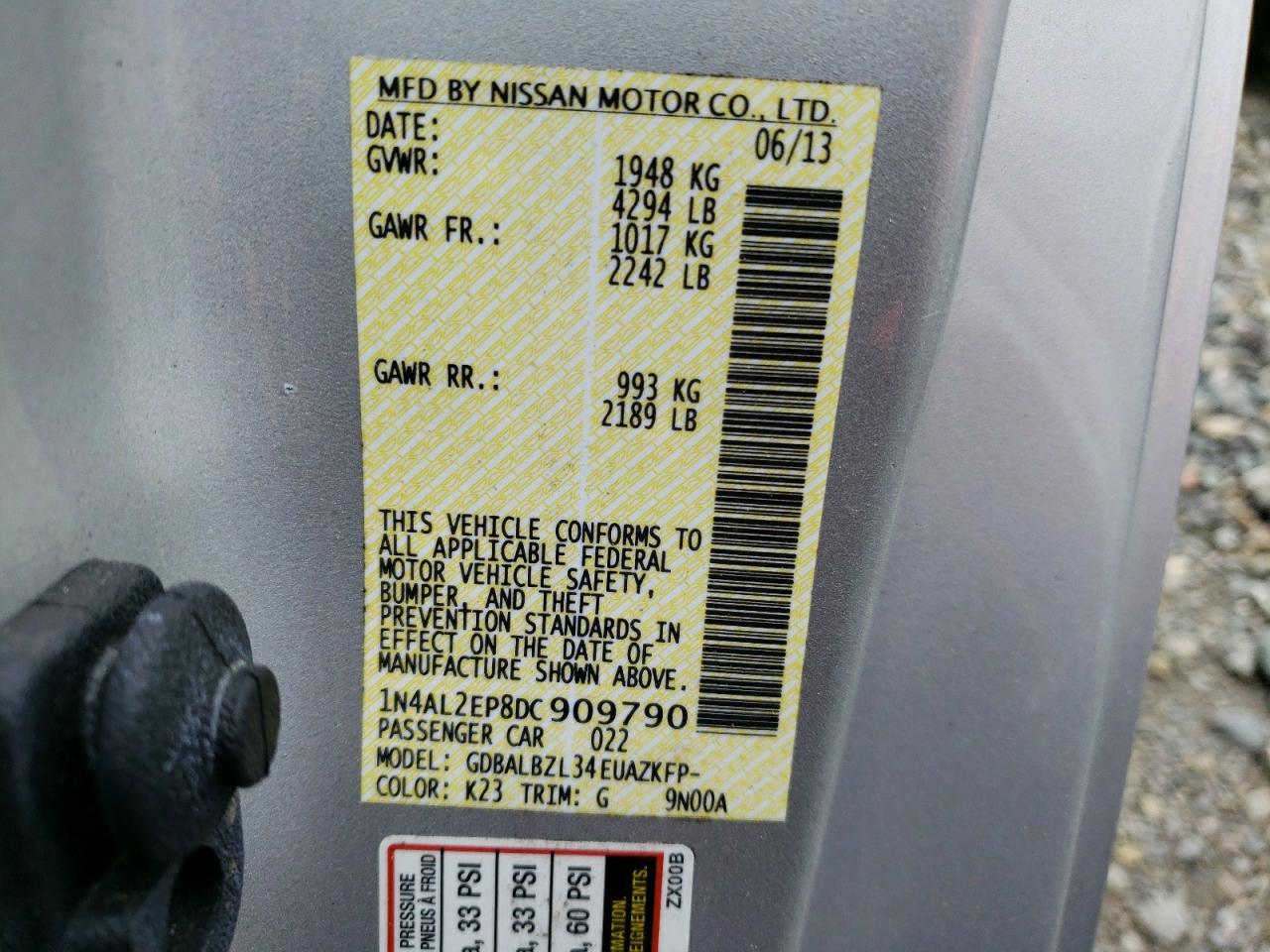 Photo 10 from auction – 2013 NISSAN ALTIMA S with VIN 1N4AL2EP8DC909790