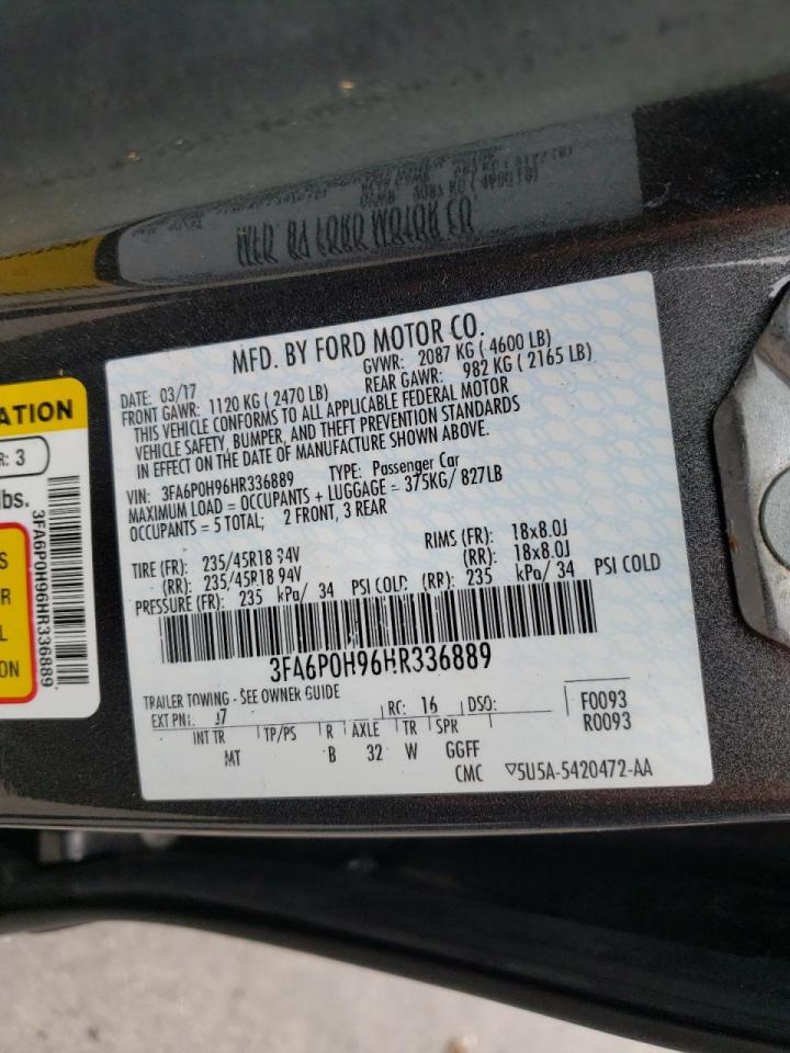 Photo 10 from auction – 2017 FORD FUSION SE with VIN 3FA6P0H96HR336889