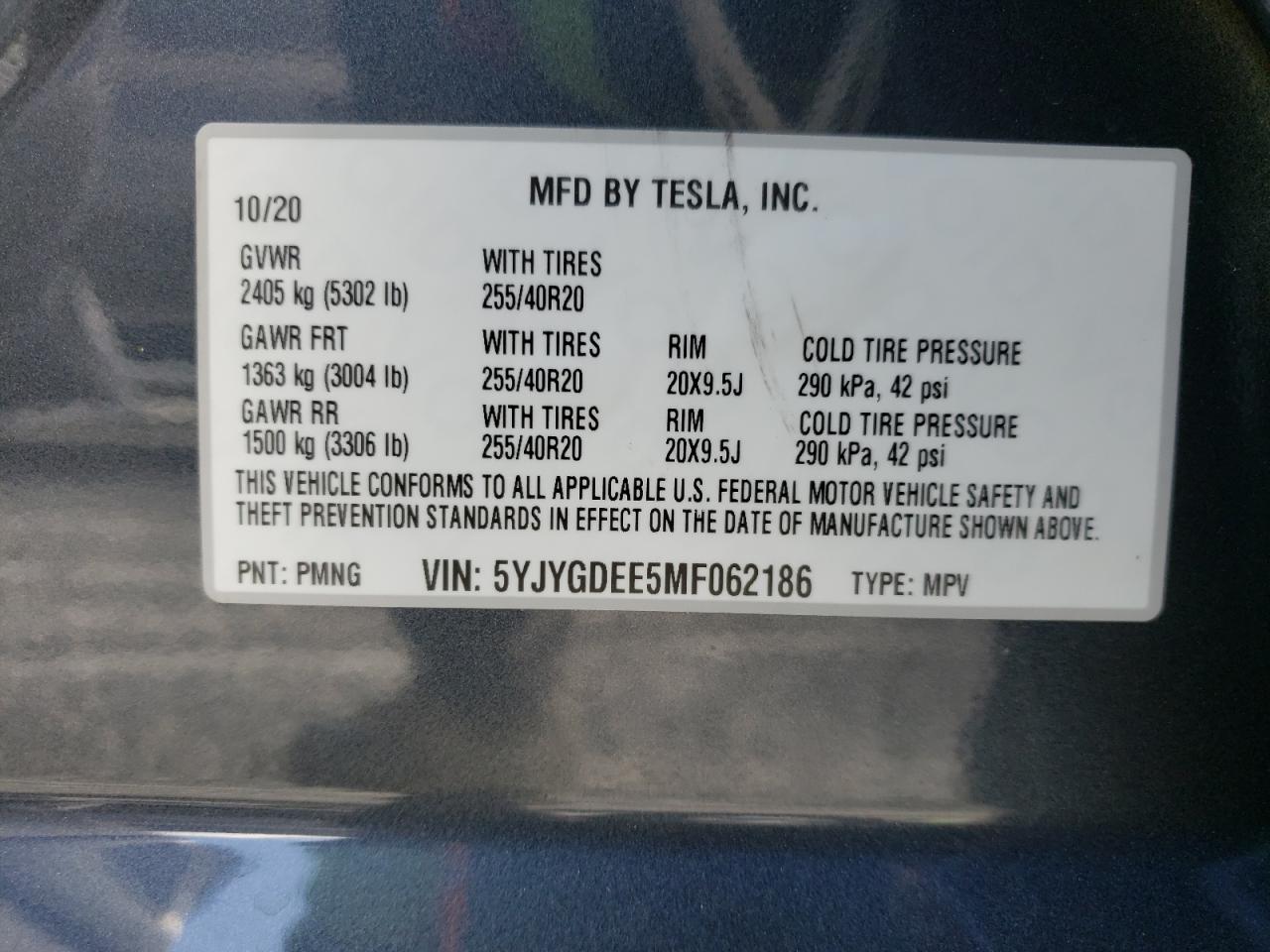 Photo 10 from auction – 2021 TESLA MODEL Y with VIN 5YJYGDEE5MF062186