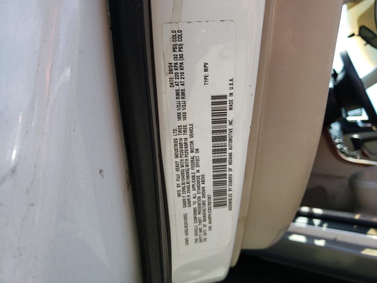 Photo 10 from auction – 2005 SUBARU LEGACY OUT with VIN 4S4BP61CX57337267