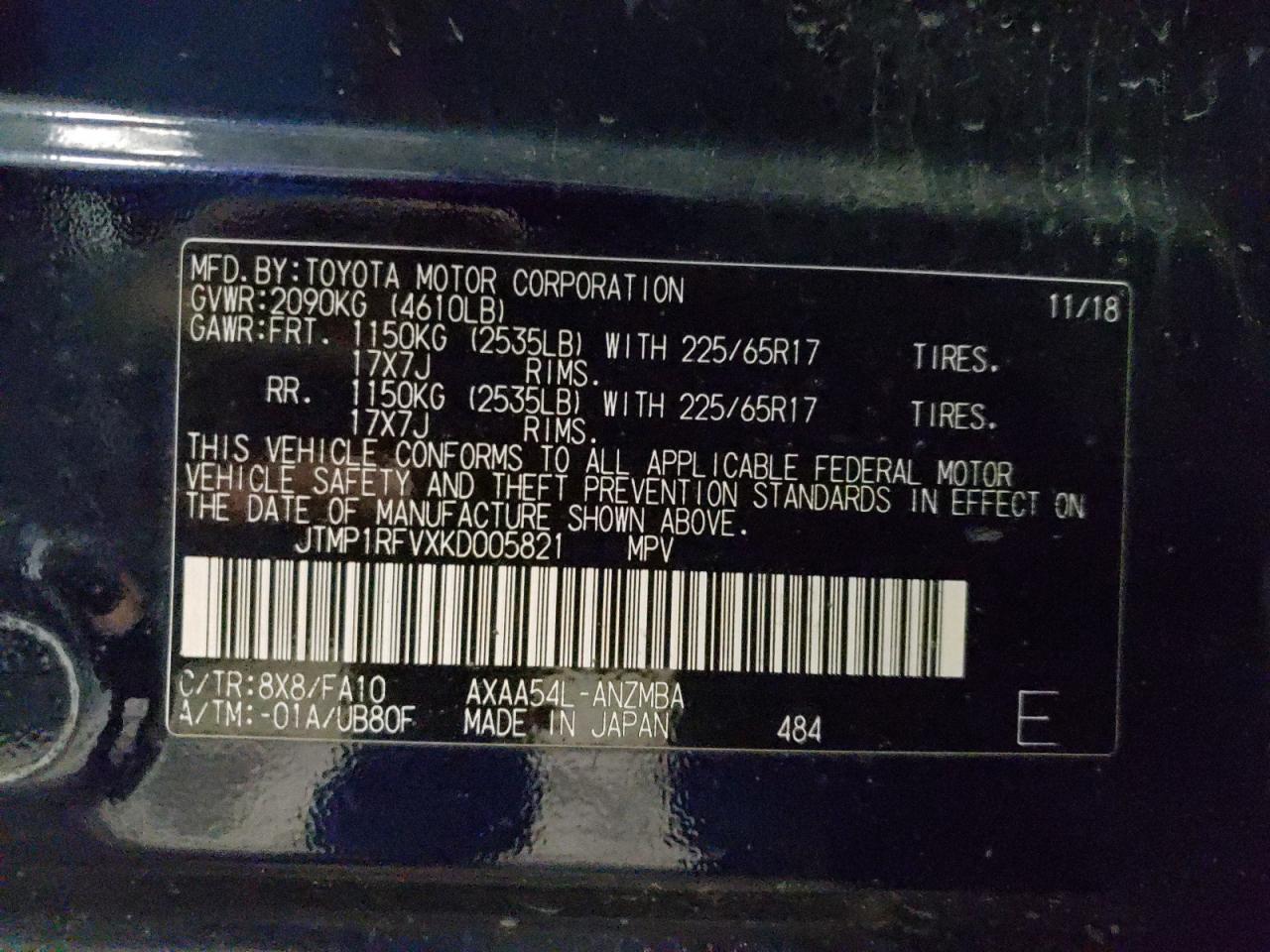 Photo 10 from auction – 2019 TOYOTA RAV4 XLE with VIN JTMP1RFVXKD005821