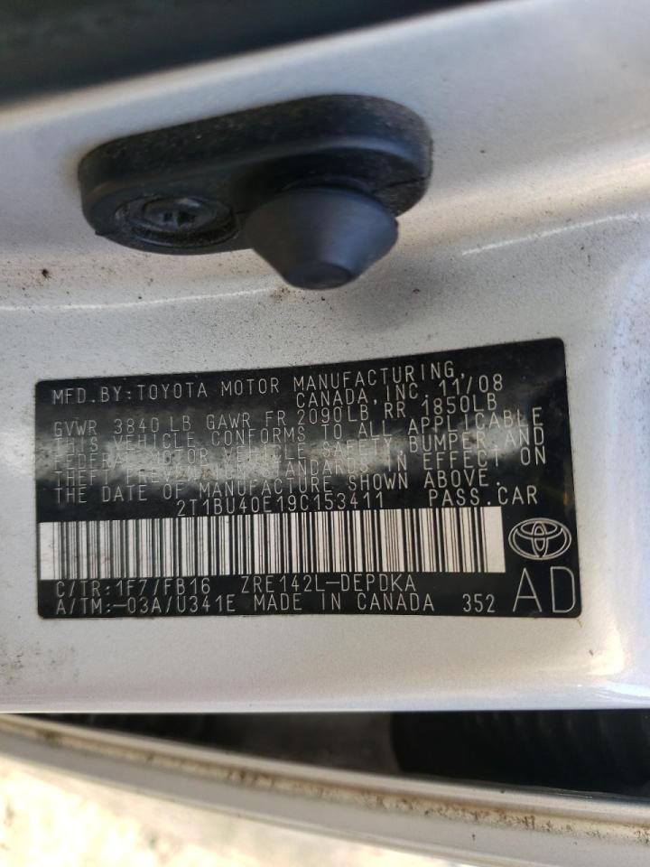 Photo 10 from auction – 2009 TOYOTA COROLLA BA with VIN 2T1BU40E19C153411