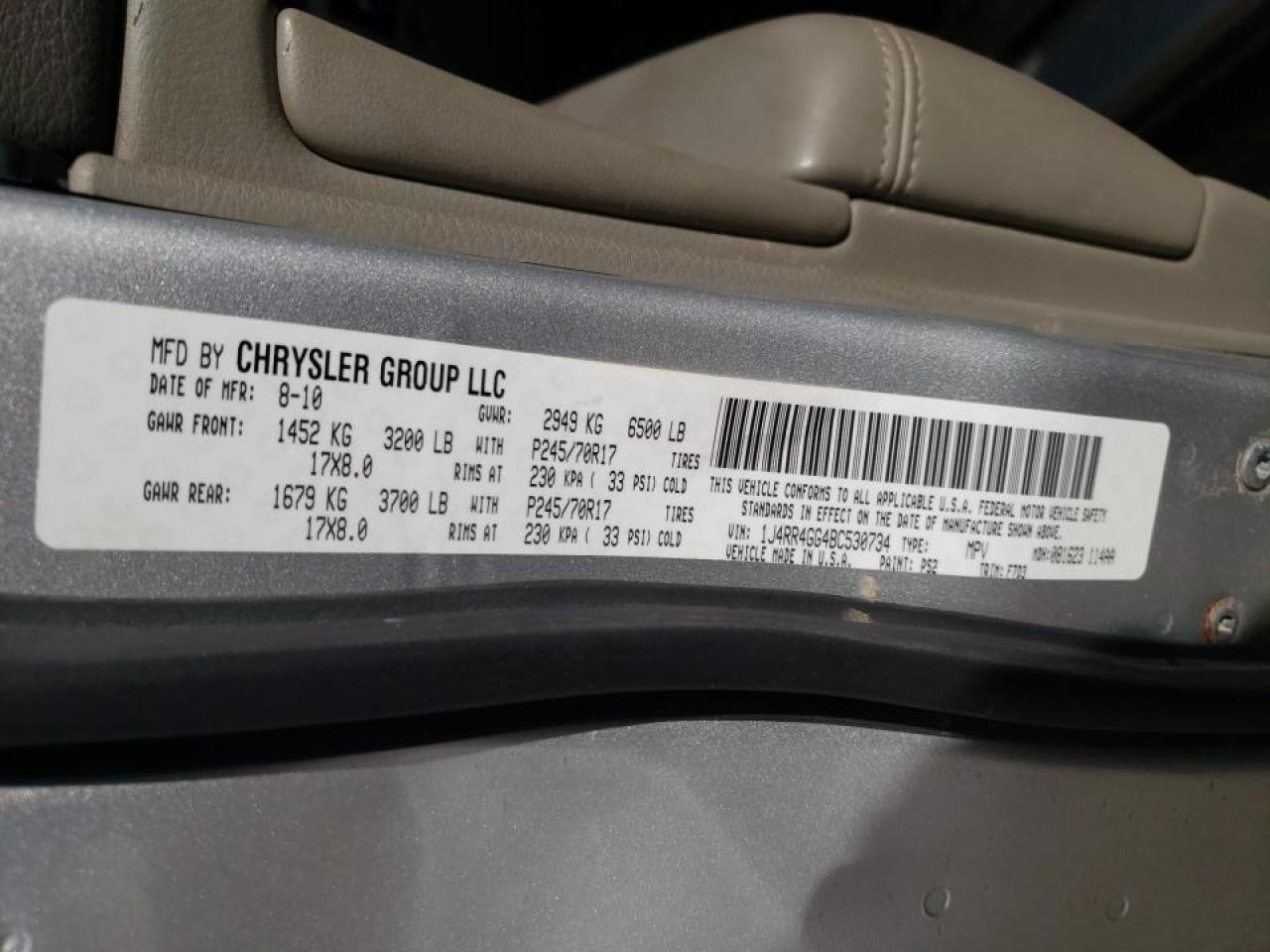 Photo 10 from auction – 2011 JEEP GRAND CHER with VIN 1J4RR4GG4BC530734