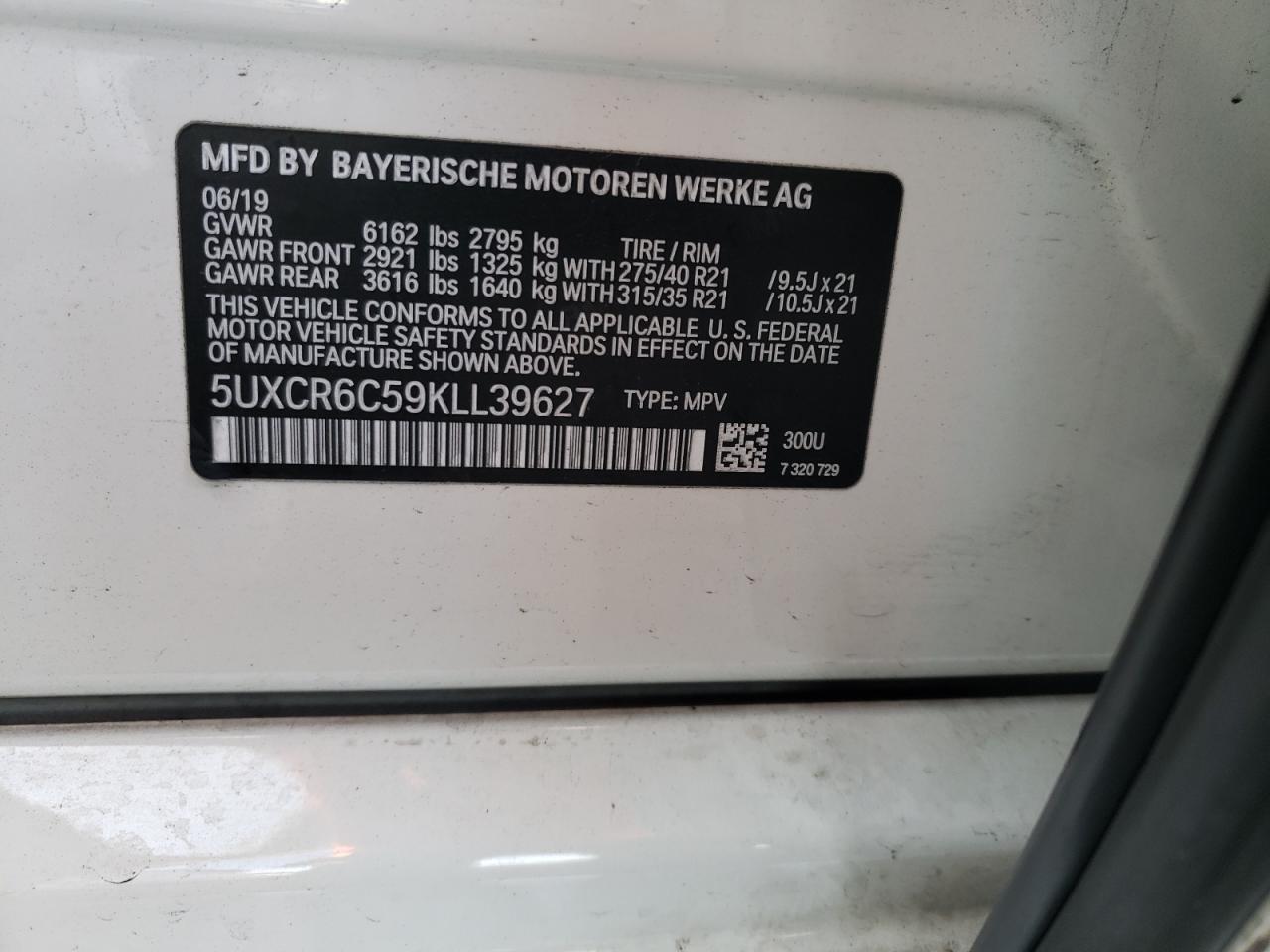 Photo 10 from auction – 2019 BMW X5 XDRIVE4 with VIN 5UXCR6C59KLL39627