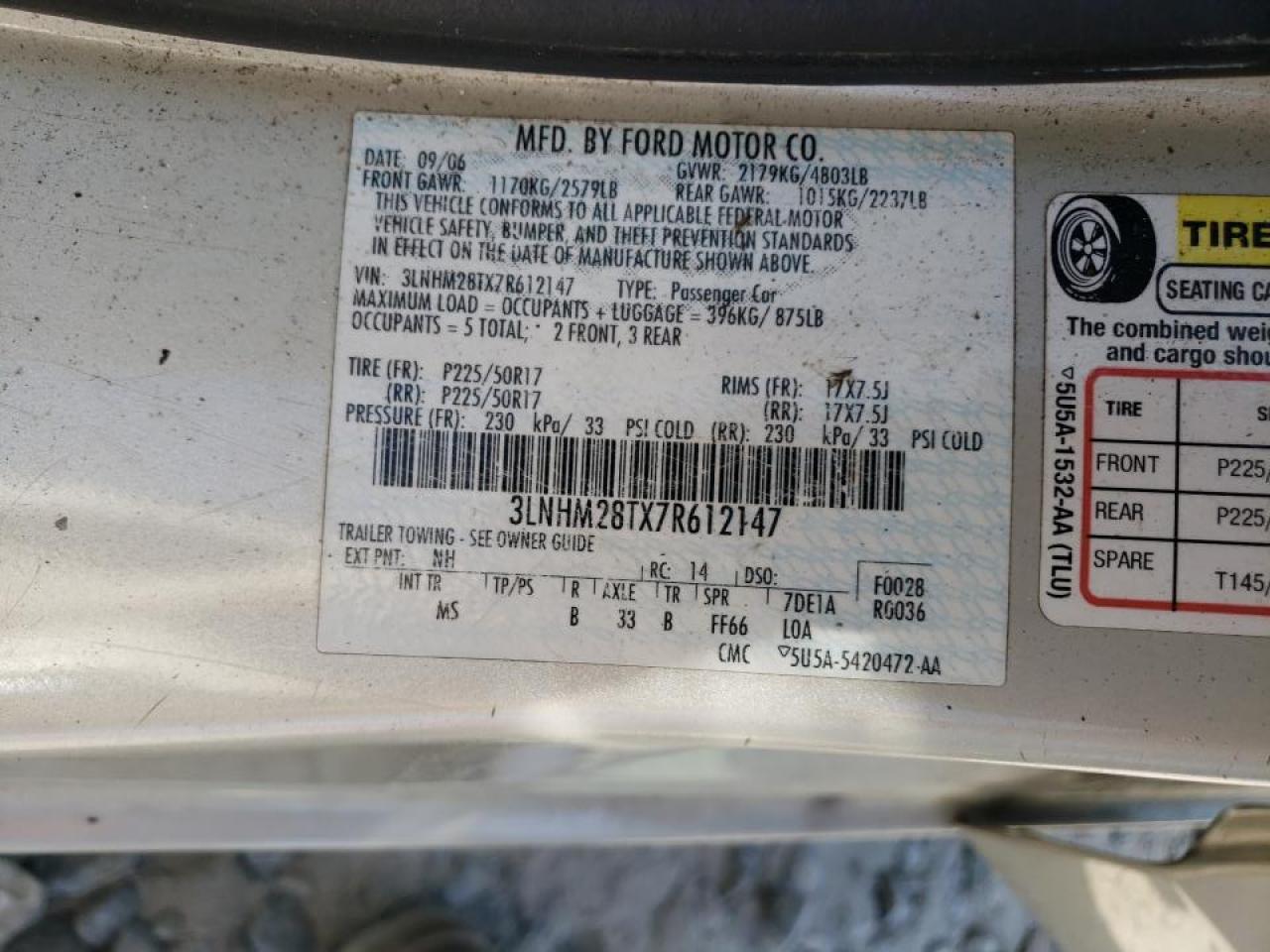 صورة رقم 10 من المزاد - 2007 LINCOLN MKZ مع VIN 3LNHM28TX7R612147