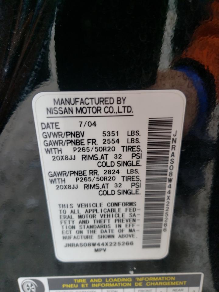 Photo 10 from auction – 2004 INFINITI FX35 with VIN JNRAS08W44X225266
