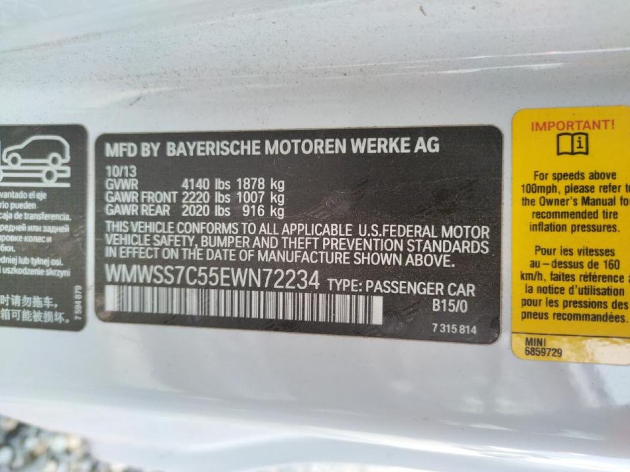 Photo 10 from auction – 2014 MINI COOPER S P with VIN WMWSS7C55EWN72234