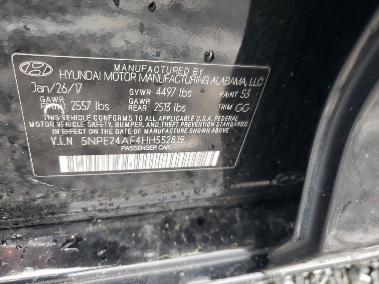 Photo 10 from auction – 2017 HYUNDAI SONATA SE with VIN 5NPE24AF4HH552819
