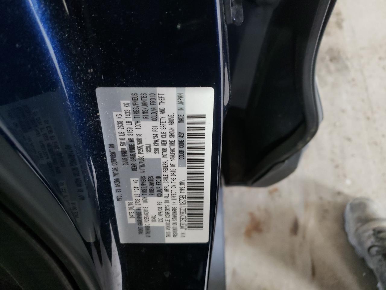 Photo 10 from auction – 2016 MAZDA CX-9 TOURI with VIN JM3TCBCY8G0118798