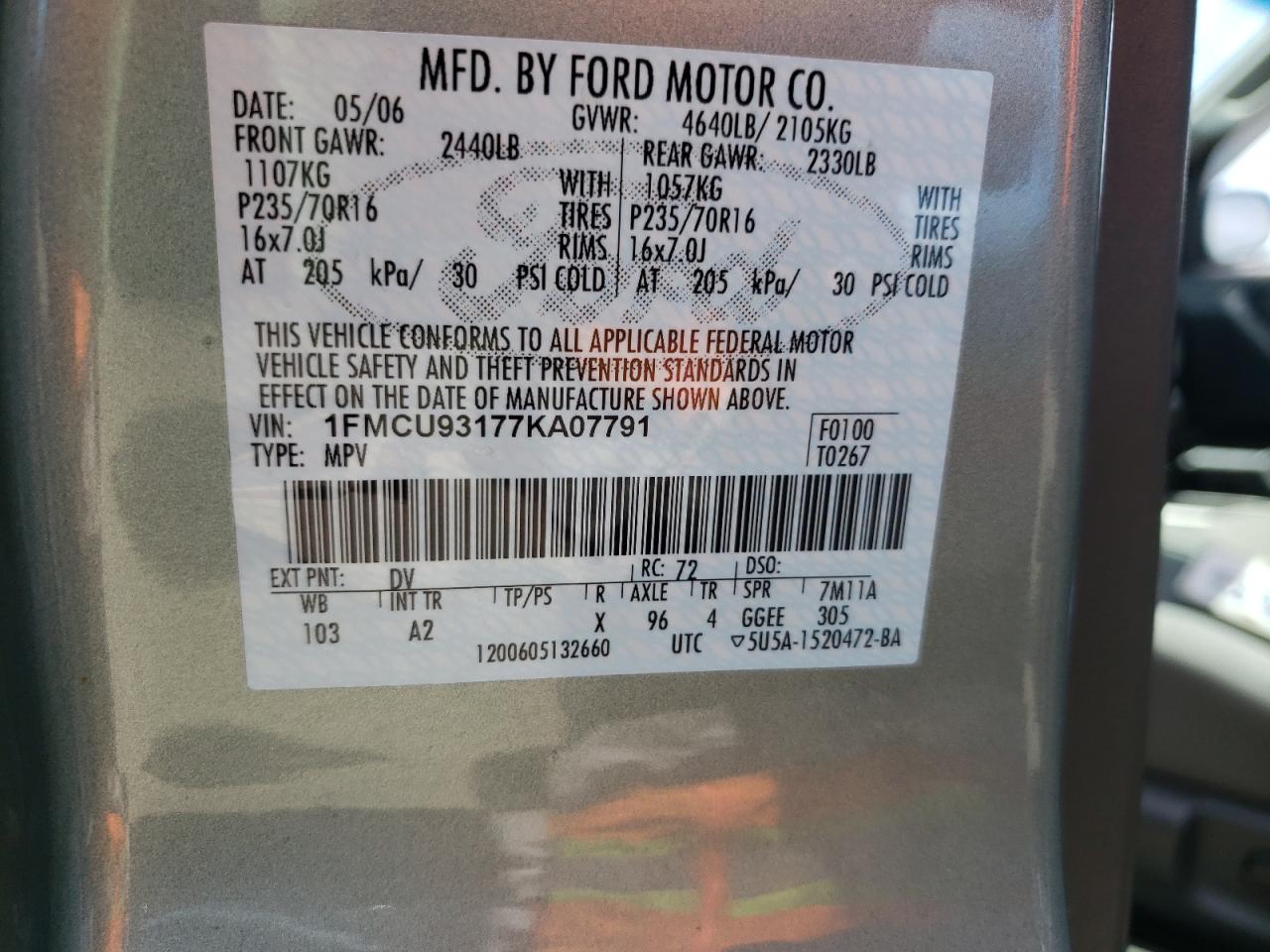 Photo 10 from auction – 2007 FORD ESCAPE XLT with VIN 1FMCU93177KA07791