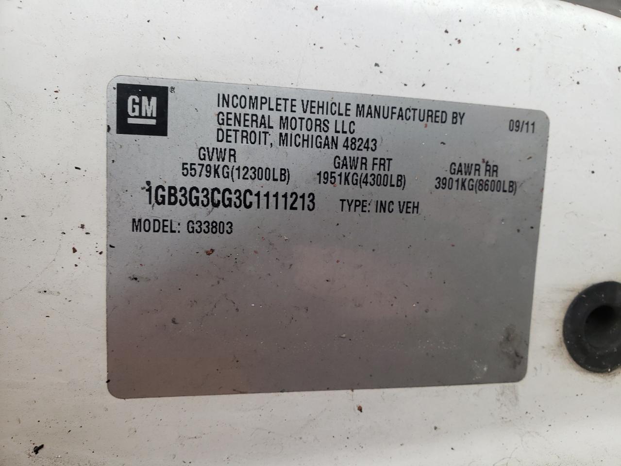 Photo 10 from auction – 2012 CHEVROLET EXPRESS G3 with VIN 1GB3G3CG3C1111213