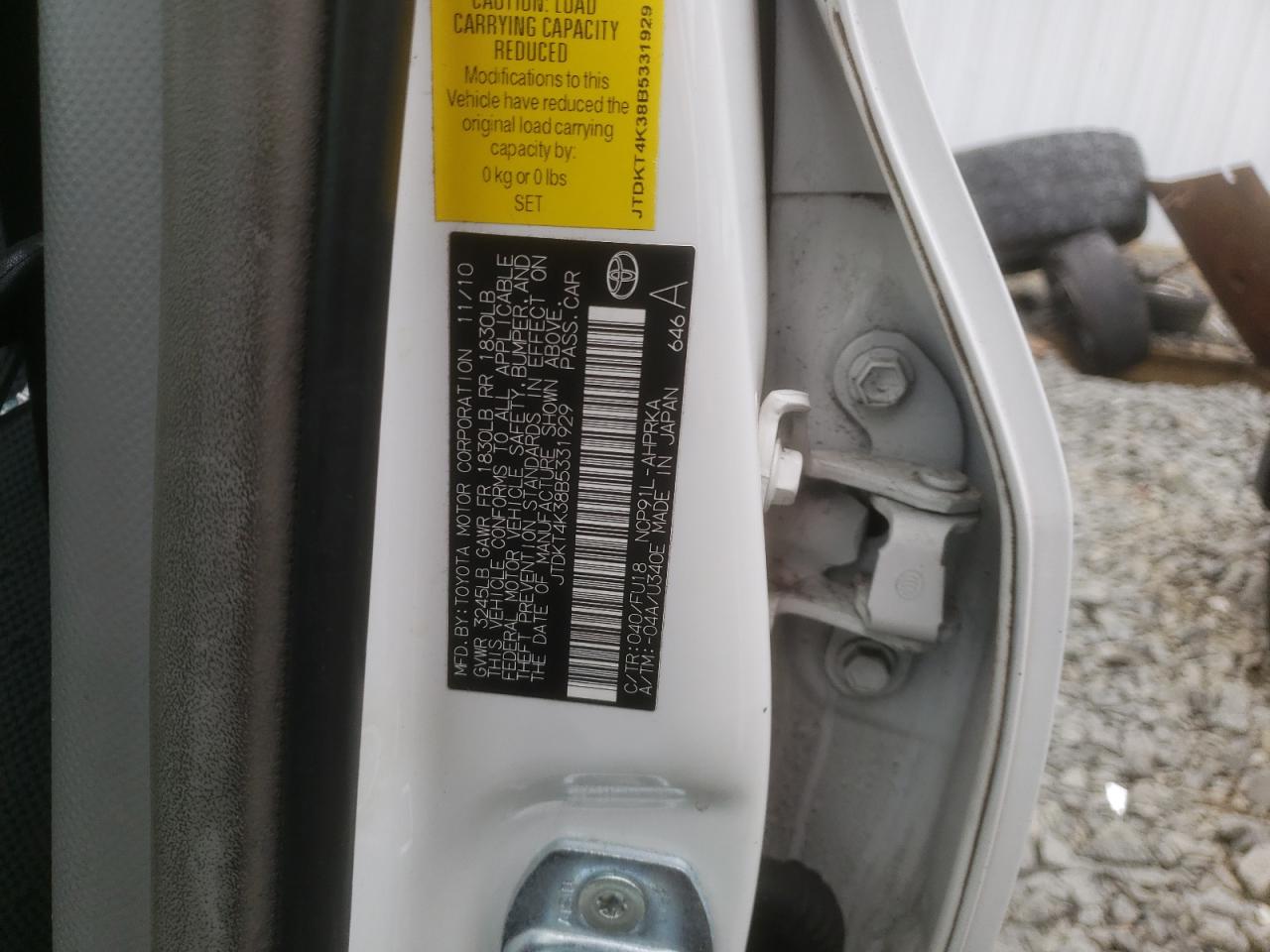 Photo 10 from auction – 2011 TOYOTA YARIS with VIN JTDKT4K38B5331929