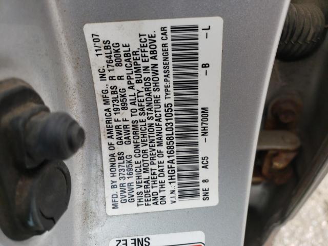 Photo 10 from auction – 2008 HONDA CIVIC EX with VIN 1HGFA16858L031055