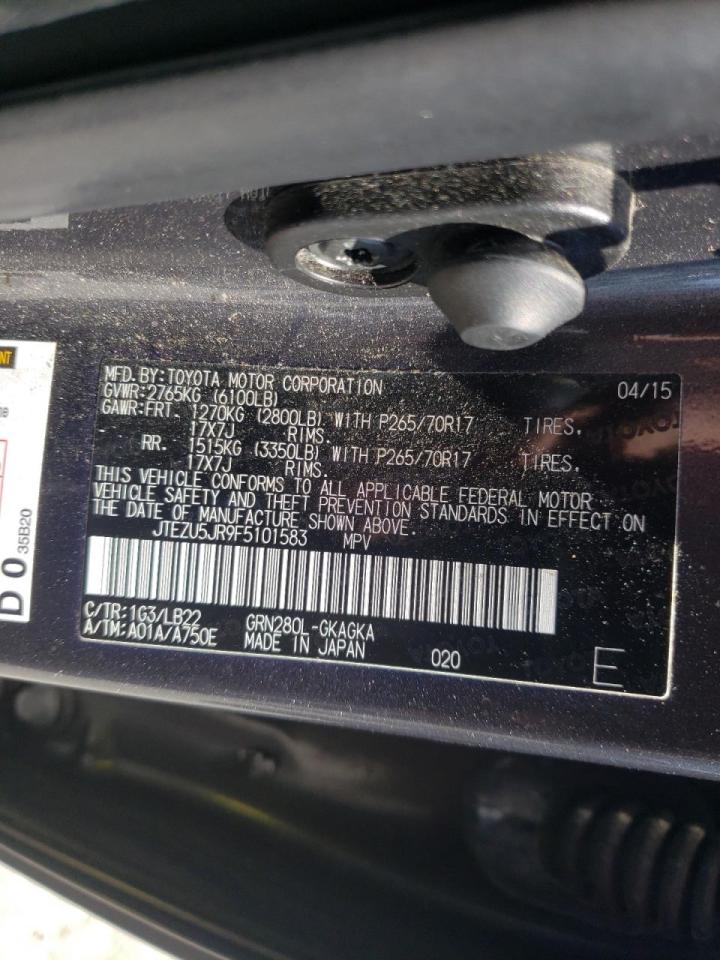 Photo 10 from auction – 2015 TOYOTA 4RUNNER SR with VIN JTEZU5JR9F5101583