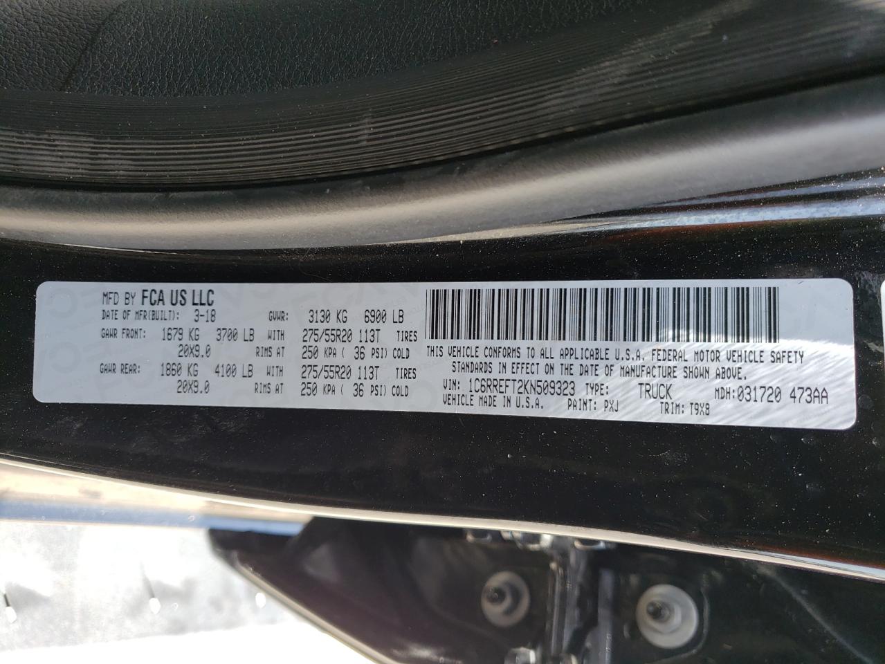 Photo 10 from auction – 2019 RAM 1500 BIG H with VIN 1C6RREFT2KN509323