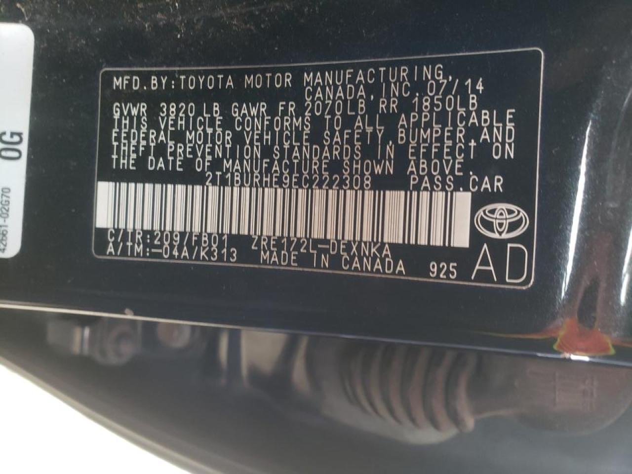Photo 10 from auction – 2014 TOYOTA COROLLA L with VIN 2T1BURHE9EC222308