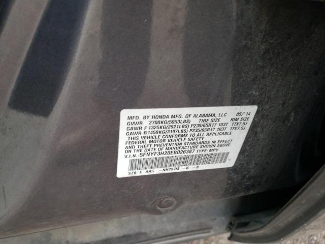 Foto 10 de la subasta – 2014 HONDA PILOT LX con VIN 5FNYF3H20EB026387
